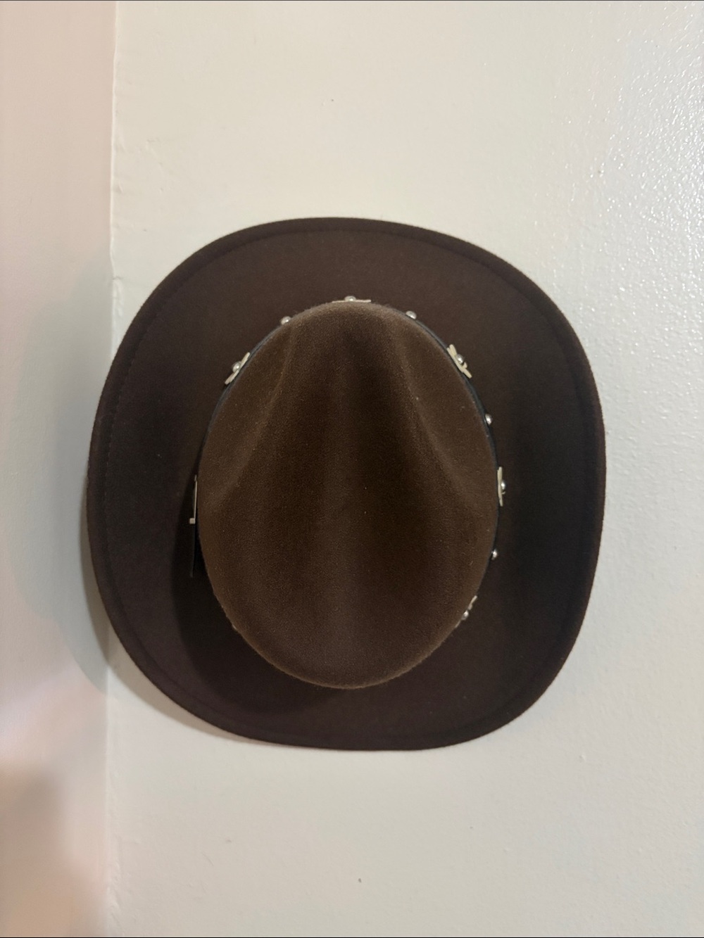 Brown Felt Western Hat with Studded Band - Womenโs Accessory